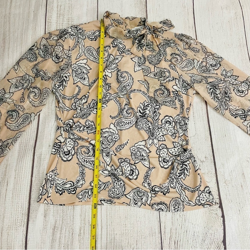 CALVIN KLEIN Women’s Long Sleeve Blouse Paisley Pink Black White Size Small - Picture 4 of 10